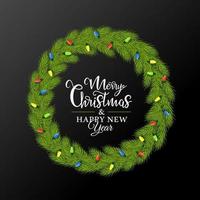 Christmas wreath of fir branches decorated with a garland vector