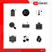 Pictogram Set of 9 Simple Solid Glyphs of port display medical user search Editable Vector Design Elements