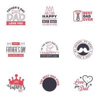 las tarjetas de felicitación del día del padre feliz establecen 9 letras tipográficas vectoriales en negro y rosa utilizables para imprimir pancartas eres el mejor diseño de texto de papá elementos de diseño vectorial editables vector