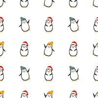 Vector seamless pattern. Funny penguins on a white background