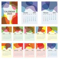 Vector calendar with abstract pattern for 2023 in vertical A4 format. Calendar for 2023 for 12 months with cover. The week starts on Sunday.