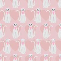 Vector seamless pattern with cats on a pink background with hearts