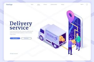 Delivery service isometric landing page, shipping vector