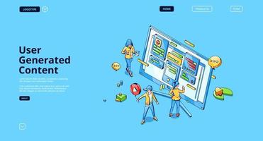 User generated content isometric landing page. vector