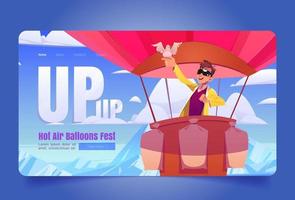 Hot air balloons fest website with man in basket vector