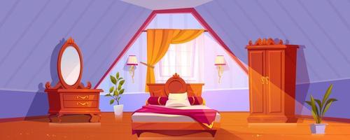 Attic bedroom or guest room interior mansard floor vector