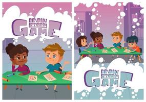 Brainstorm game posters with thinking children vector
