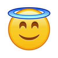 cara sonriente con halo sobre la cabeza tamaño grande de emoji amarillo sonrisa vector