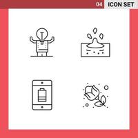 Group of 4 Filledline Flat Colors Signs and Symbols for business battery person rain device Editable Vector Design Elements