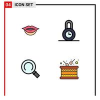 Universal Icon Symbols Group of 4 Modern Filledline Flat Colors of lips timbrel protection magnifier sound Editable Vector Design Elements