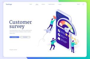 Customer survey isometric landing page, web banner vector