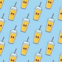 Cute pattern with cartoon cocktails on blue backdrop for prints, textile and any use. Vector illustration