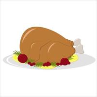 drawing cooked turkey serving for the Christmas table vector