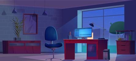 Night home office interior dark room for freelance vector