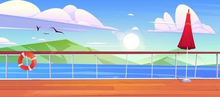 View from cruise ship deck to sea with mountains vector