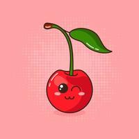 Cute and funny illustration with cartoon Cherry on pink pop art background. Vector illustration