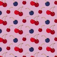 Seamless pattern with red Cherries on pink backdrop. Cherry pattern for any use. Vector illustration