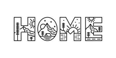 Monoline vector design of nature camping in home letter