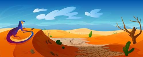 el lagarto se sienta en una duna en el desierto con arena dorada vector