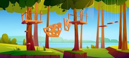 Adventure park rope climbing center with obstacles vector