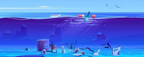 Pollution ocean by plastic trash and waste vector