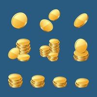 Golden coins, gold or cash money 3d icons set vector