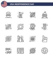 16 iconos creativos de ee.uu. signos de independencia modernos y símbolos del 4 de julio de la fiesta de la bandera de comida verde irlandesa elementos de diseño vectorial del día de ee.uu. editables vector