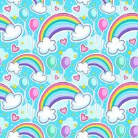 seamless background with rainbow and clouds, vector endless texture for gift wrapping or textile design