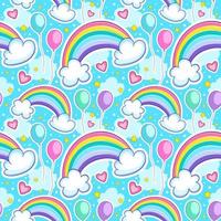 seamless background with rainbow and clouds, vector endless texture for gift wrapping or textile design