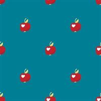 Vector pattern with red small apples in a flat style on a blue background. Pattern with apples for fabrics, packaging, design, fabrics.