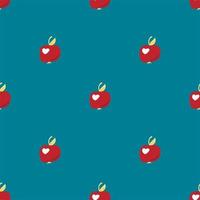 Vector pattern with red small apples in a flat style on a blue background. Pattern with apples for fabrics, packaging, design, fabrics.