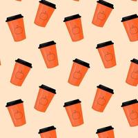 Seamless pattern with paper cups.Pumpkin.Halloween background. Autumn harvesting. Retro design for print on fabric, wrapping paper, wallpaper, packaging. Vector illustration