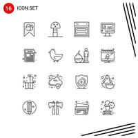 Universal Icon Symbols Group of 16 Modern Outlines of taxes page site document internet Editable Vector Design Elements