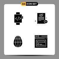 4 Black Icon Pack Glyph Symbols Signs for Responsive designs on white background 4 Icons Set Creative Black Icon vector background