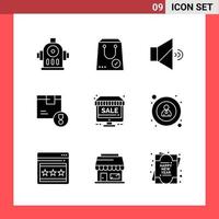 9 Icon Pack Solid Style Glyph Symbols on White Background Simple Signs for general designing Creative Black Icon vector background