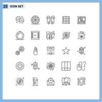 paquete de 25 signos y símbolos de líneas modernas para medios de impresión web, como la programación de elementos de diseño vectorial editables de la escuela javascript camping api vector
