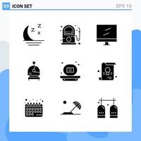 Modern 9 solid style icons Glyph Symbols for general use Creative Solid Icon Sign Isolated on White Background 9 Icons Pack Creative Black Icon vector background