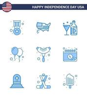 4th July USA Happy Independence Day Icon Symbols Group of 9 Modern Blues of food day drink celebrate glass Editable USA Day Vector Design Elements