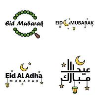 Las 4 mejores frases de eid mubarak que dicen texto de cita o letras fuentes decorativas escritura vectorial y tipografía manuscrita en cursiva para diseños folletos pancartas volantes y camisetas vector