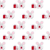 Seamless vector Christmas pattern with mice, gifts.Vector illustration for printing on fabric and paper