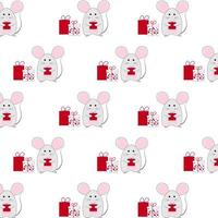 Seamless vector Christmas pattern with mice, gifts.Vector illustration for printing on fabric and paper