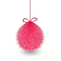 Fluffy cute realistic 3D soft pink toy with ribbon.Funny fur ball for game design.Vector illustration vector