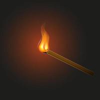 Burning match with fire. Realistic 3d. Abstract realistic vector illustration