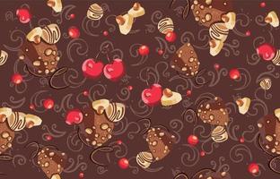 Seamless pattern of chocolate, sweets and cherry pattern. vector