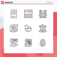 9 Creative Icons Modern Signs and Symbols of egg leaf shopping electric plug waiting Editable Vector Design Elements