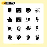 16 iconos creativos para el diseño moderno de sitios web y aplicaciones móviles receptivas 16 signos de símbolos de glifo sobre fondo blanco paquete de 16 iconos fondo de vector de icono negro creativo