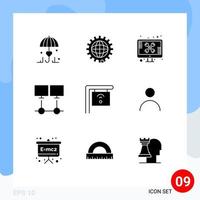 Group of 9 Solid Glyphs Signs and Symbols for network connection programing connect technical Editable Vector Design Elements