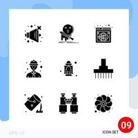 Pack of 9 creative Solid Glyphs of masjid worker page safety worker world Editable Vector Design Elements