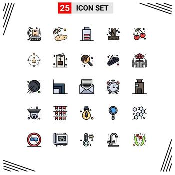 User Interface Pack of 25 Basic Filled line Flat Colors of cherry wood battery tree branch Editable Vector Design Elements