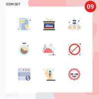 Mobile Interface Flat Color Set of 9 Pictograms of food hotel business data scince time Editable Vector Design Elements